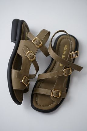 صندل خاکی زنانه پاشنه تخت selinshoes - کد 935279942