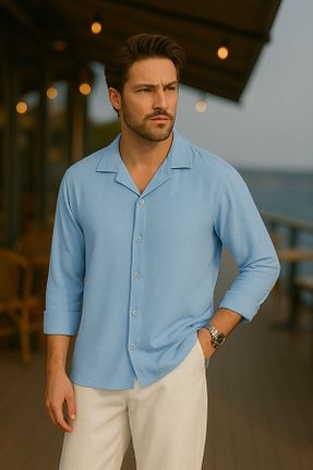 پیراهن آبی مردانه اورسایز EKZMODA - کد 935297560
