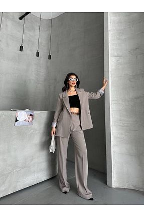 ست بالاتنه و پائین تنه طوسی زنانه بافتنی Moda İkra - کد 935314435