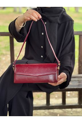 کیف دوشی زرشکی زنانه چرم مصنوعی MONA - کد 928402489