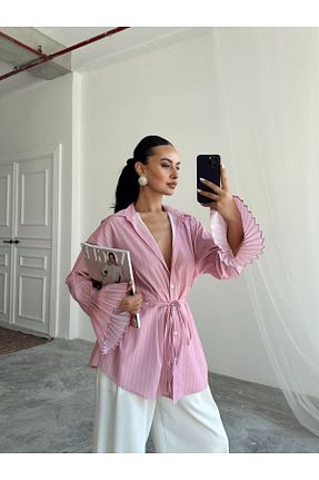 پیراهن صورتی زنانه یقه پیراهنی mydukkan.co - کد 935343158