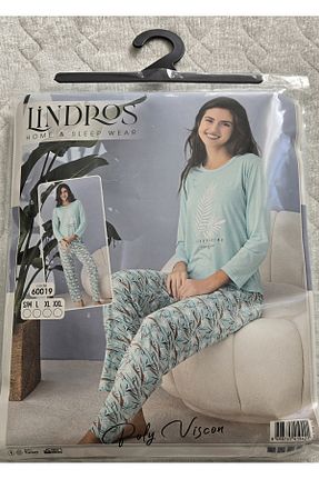 ست لباس راحتی فیروزه ای زنانه طرح دار lindros - کد 935344144