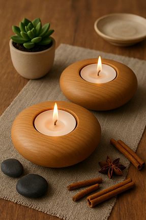 شمعدان و شمع گیر قهوه ای چوب wooden hands - کد 888998279