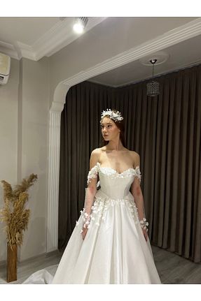 لباس عروس سفید زنانه Saten / Tafta Emeluzunmoda - کد 936425957
