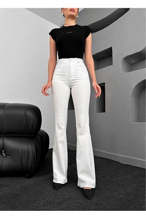 شلوار جین سفید زنانه پاچه اسپانیولی SANTA BELLA - کد 935468675