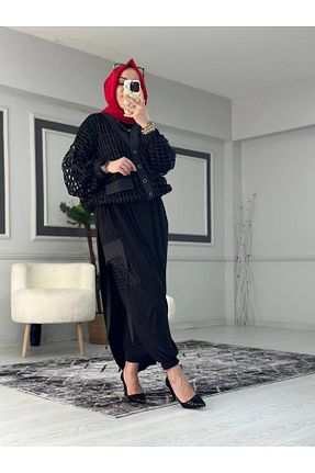 ست بالاتنه و پائین تنه حجاب مشکی رگولار ButikKardelen - کد 934592104