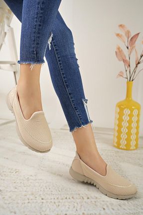 کفش پیاده روی بژ زنانه چرم مصنوعی Nesil Shoes - کد 793007265