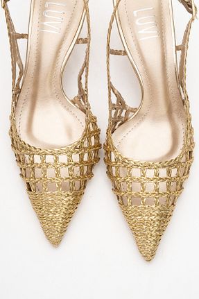 کفش پاشنه بلند کلاسیک طلائی زنانه چرم مصنوعی luvishoes - کد 935567268