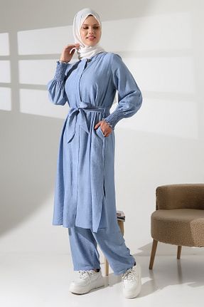 ست بالاتنه و پائین تنه آبی زنانه بافتنی ihvanonline - کد 935577685