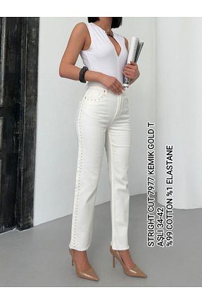 شلوار جین سفید زنانه پاچه تنگ Butik - کد 935587854