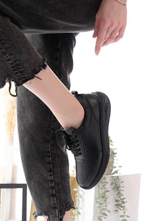 کفش اسنیکر مشکی زنانه چرم اصل Dericalle shoes - کد 935940835