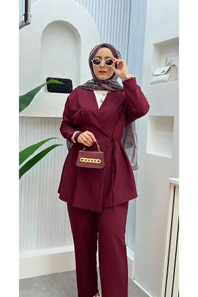 ست بالاتنه و پائین تنه زرشکی زنانه پنبه ای Nursay - کد 935720252