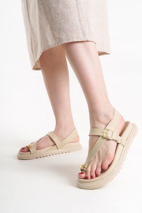 صندل بژ زنانه پاشنه تخت ELAIA SHOES - کد 936532511