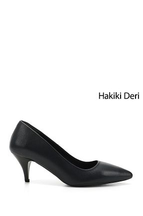 کفش پاشنه بلند کلاسیک سرمه ای زنانه چرم خالص GÖNDERİ(R) - کد 616976082
