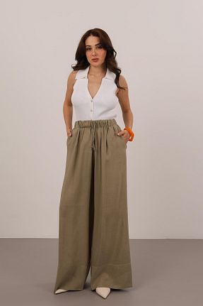 شلوار خاکی زنانه کتان FACETTE - کد 935814073