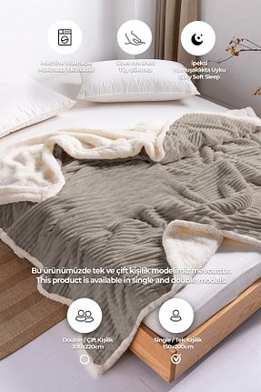 پتو تکنفره سفید مخملی Evlen Home Collection - کد 921586169