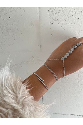دستبند استیل (فولاد) طوسی زنانه روکش نقره FASHİON JEWELRY - کد 933814815