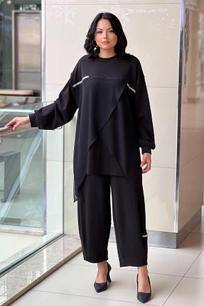 ست بالاتنه و پائین تنه مشکی زنانه بافتنی Ghisa - کد 919882218