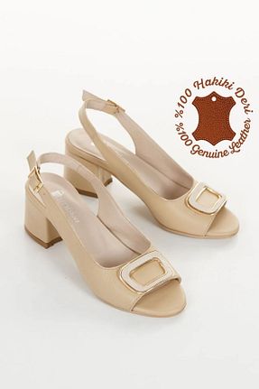 کفش پاشنه بلند کلاسیک بژ زنانه چرم خالص elvinshoes - کد 833856414