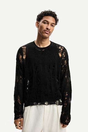 پلیور مشکی مردانه ساده Bershka - کد 936180231