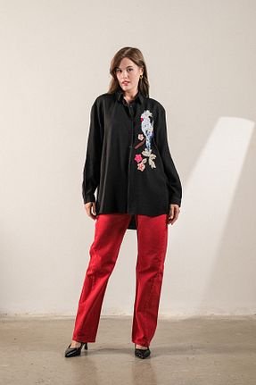 پیراهن مشکی زنانه اورسایز GÖMLEX - کد 936229727