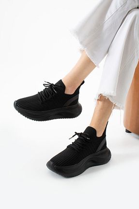 کفش اسنیکر مشکی زنانه بند دار TexFoot - کد 936108642