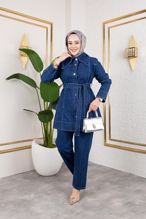 ست بالاتنه و پائین تنه حجاب سرمه ای رگولار HARMAN BUTİK - کد 936167331