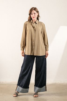 پیراهن بژ زنانه اورسایز GÖMLEX - کد 936191495