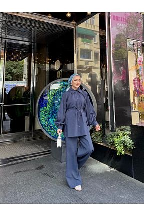 ست بالاتنه و پائین تنه حجاب آبی زنانه گشاد THE RAREBELL - کد 936190794