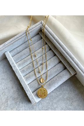 گردنبند استیل ( فولاد ) زرد زنانه استیل ضد زنگ Çelik - کد 936181033