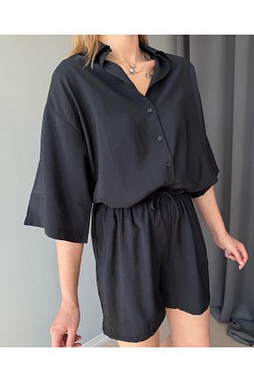 ست بالاتنه و پائین تنه مشکی زنانه کتان AlisaSu - کد 936218505