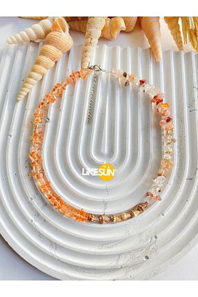 گردنبند جواهر نارنجی زنانه سنگ LiKESUN - کد 931058551