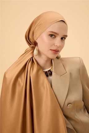 شال قهوه ای زنانه ابریشم İpekhan - کد 446654656