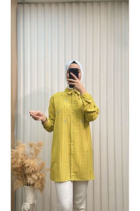 تونیک حجاب زرد زنانه پنبه پلی استر MERVE TESETTÜR - کد 936701133