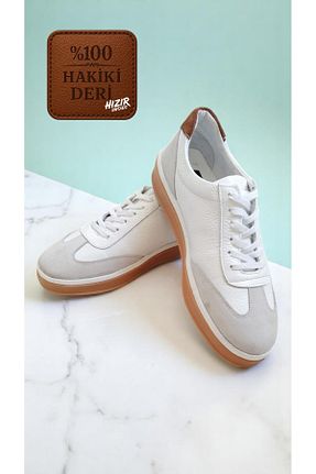 کفش اسنیکر سفید مردانه چرم اصل HIZIR SHOES - کد 933613036