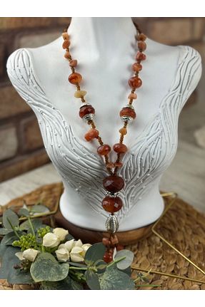 گردنبند جواهر نارنجی زنانه سنگ SEDEF TAKI - کد 936481899