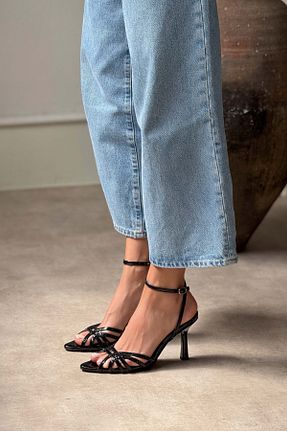 صندل مشکی زنانه پاشنه نازک NİŞANTAŞI SHOES - کد 936243700