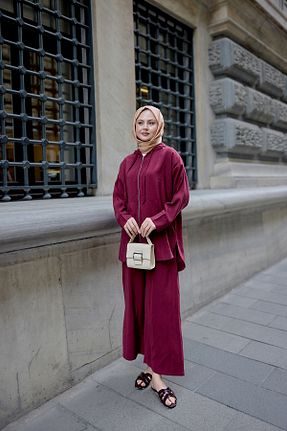 ست بالاتنه و پائین تنه زرشکی زنانه بافتنی LOCCO - کد 936507095
