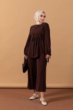 ست بالاتنه و پائین تنه قهوه ای زنانه بافتنی Stilife - کد 936583072