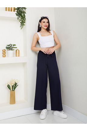 شلوار پارچه ای سرمه ای زنانه کش دار Banadamoda - کد 936602121