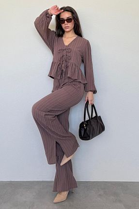 ست بالاتنه و پائین تنه قهوه ای زنانه بافتنی Madmext - کد 936591655