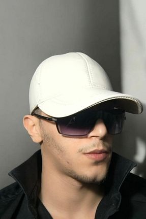 کلاه سفید مردانه چرم خالص Dericibey - کد 936624586