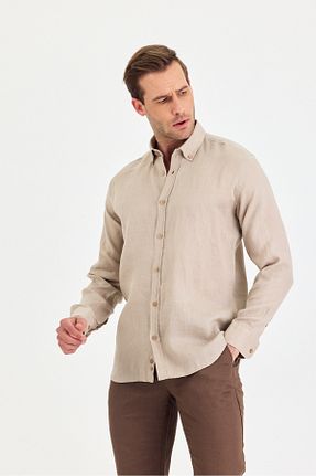 پیراهن بژ مردانه گشاد ENQUE - کد 936655889