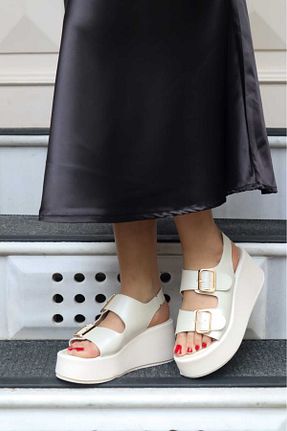 صندل سفید زنانه پاشنه پر Yula Fashion Shoes - کد 936637305