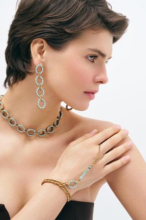 شاهمران جواهر فیروزه ای زنانه روکش طلا Mon Reve - کد 936675632