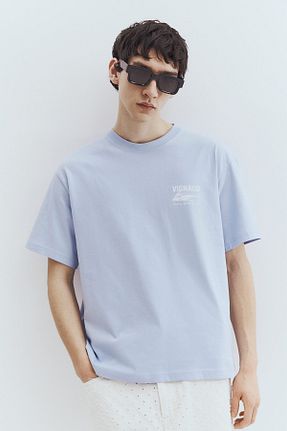 تیشرت آبی مردانه اورسایز H&M - کد 936725301