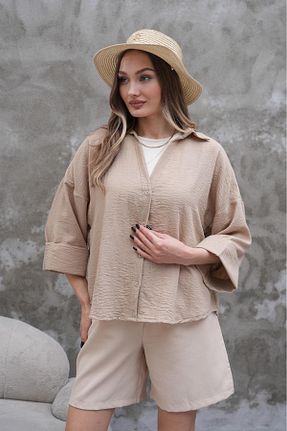 پیراهن بژ زنانه گشاد Makarina - کد 936727399