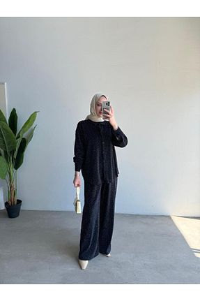 ست بالاتنه و پائین تنه مشکی زنانه بافت By Merve Serin - کد 936759599