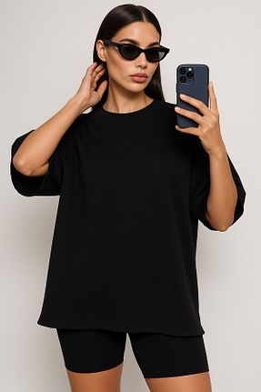 تیشرت مشکی زنانه اورسایز NO BRAND - کد 936245613
