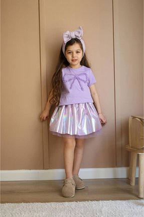 ست بالاتنه و پائین تنه بنفش بچه گانه بافت HNKİDS - کد 936963173